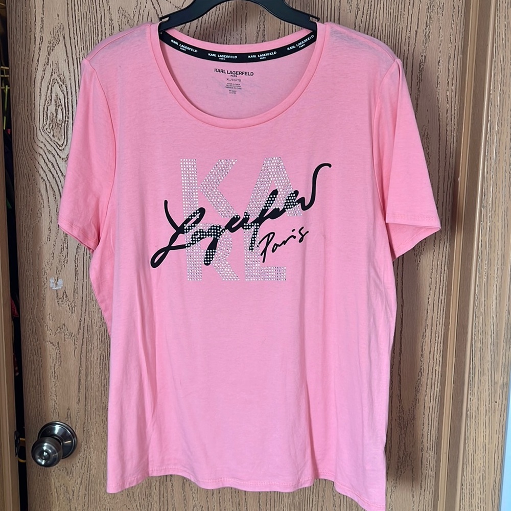 Karl Lagerfeld Pink Rhinestone T Shirt Size XL